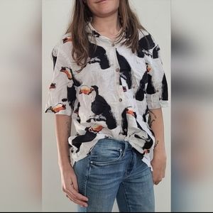 *SOLD AT MARKET*&M Men's White Toucan Print Button Up Shirt Size M
